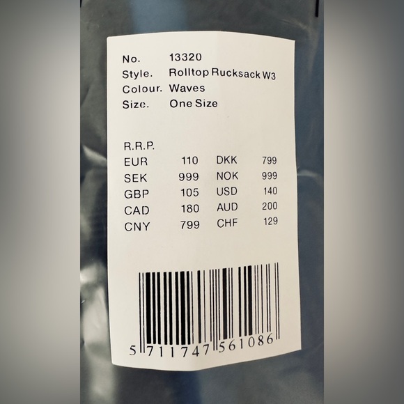 RAINS Waves Blue Rolltop Rucksack W3 17L Waterproof Backpack/Cycling Pack NIB - Picture 6 of 6